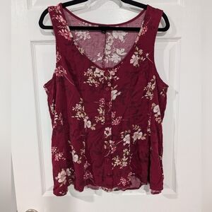 Torrid Red Wine Floral Fit and Flare Stretch Challis Button-Front Tank in Size 2